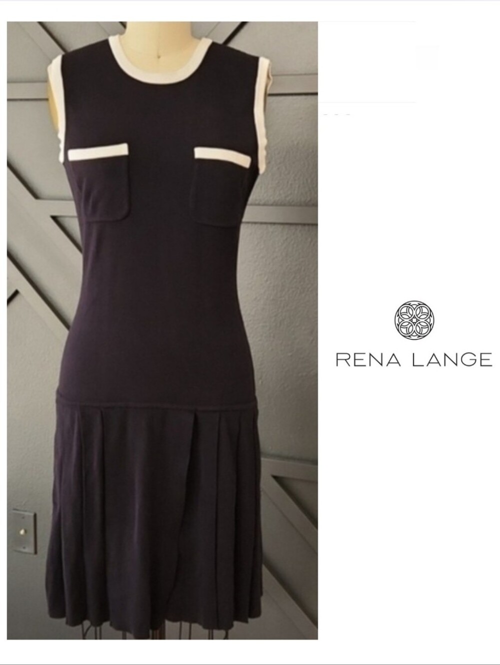 {Rena Lange} Navy Scoop Neck Knee-length Dress Size DE36 (US 6)